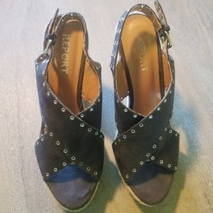 Report Black Wedges w/ Eyelet and Rope detail